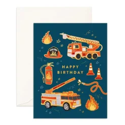 Best Fox & Fallow Happy Birthday Fire Trucks Greeting Card