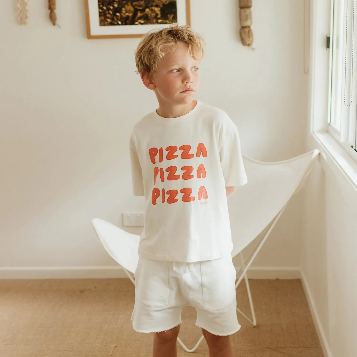 Hot Golden Children Pizza Mid Sleeve Tee - Eggnog