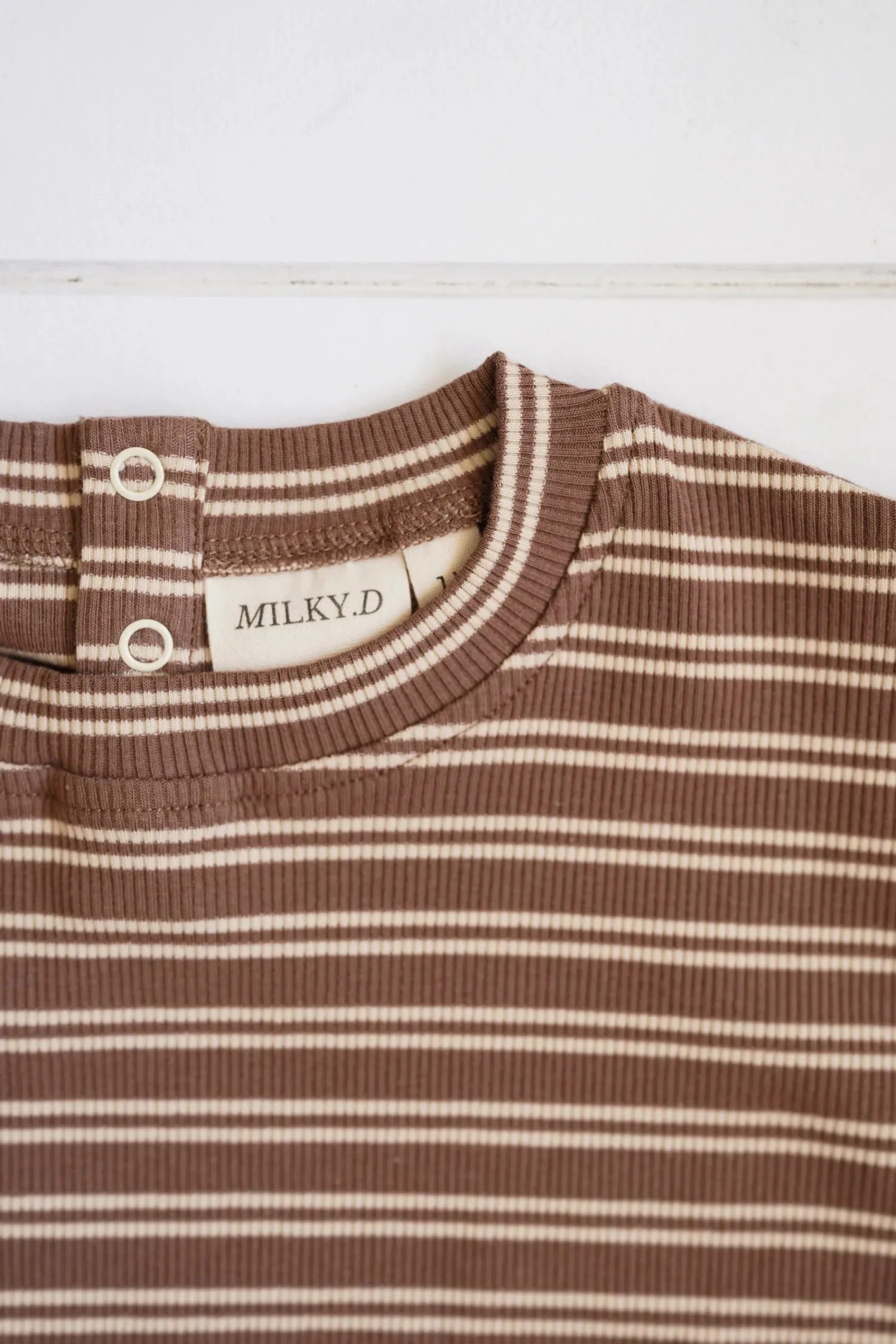 Best Milky Designs Rib Romper - Choc Stripe
