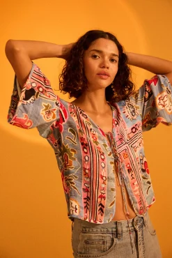 Hot Kinga Csilla Saguaro Marceil Tie Blouse