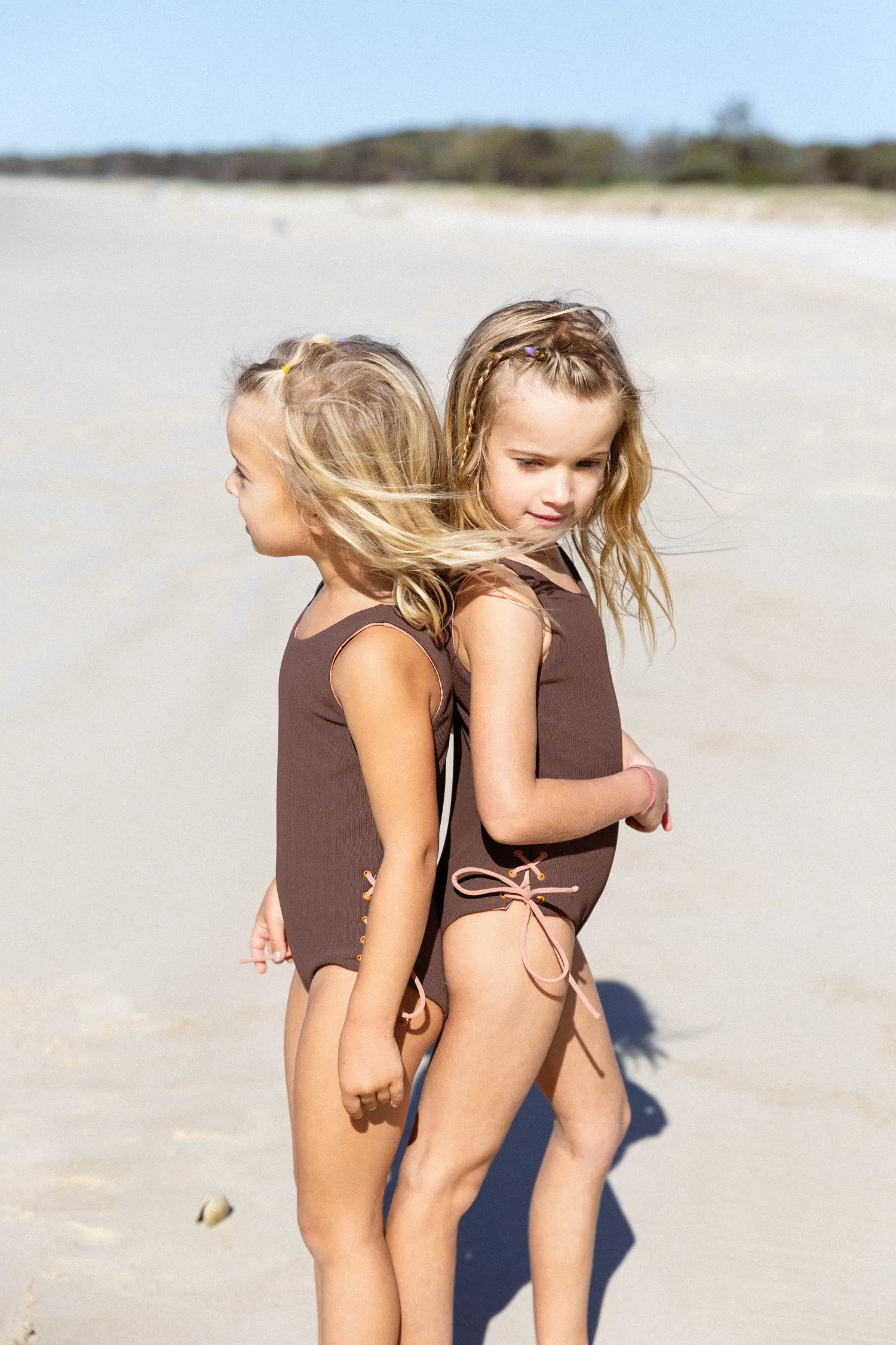 Clearance Summer Sun Label Tie Side Swimsuit - Chocolate With Honey Glow Tie Sides