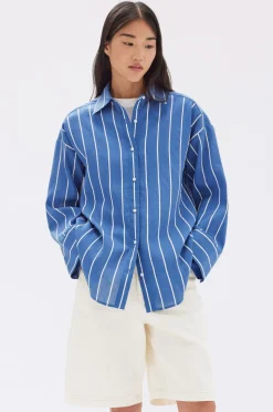 Sale Assembly Label Ayla Stripe Long Sleeve Shirt - Royal/White