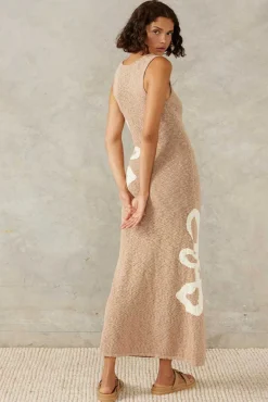 Clearance Mon Renn Bloom Knit Midi Dress - Mink Grey & Lemon