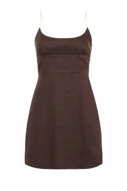 Hot Nude Lucy Bria Linen Mini Dress - Espresso Splice