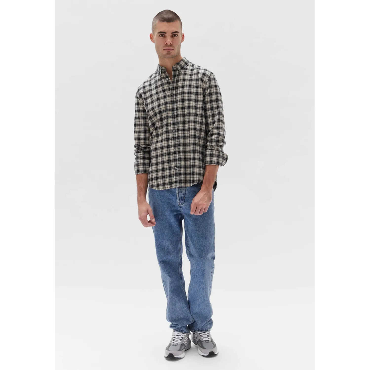 Discount Assembly Label Brushed Flannel Check Shirt - Navy Check