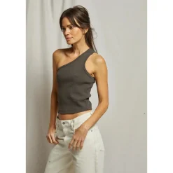 Outlet Perfect White Tee Call Me One Shoulder Rib Tank