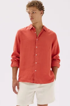 Online Assembly Label Mens Casual Long Sleeve Shirt - Papaya