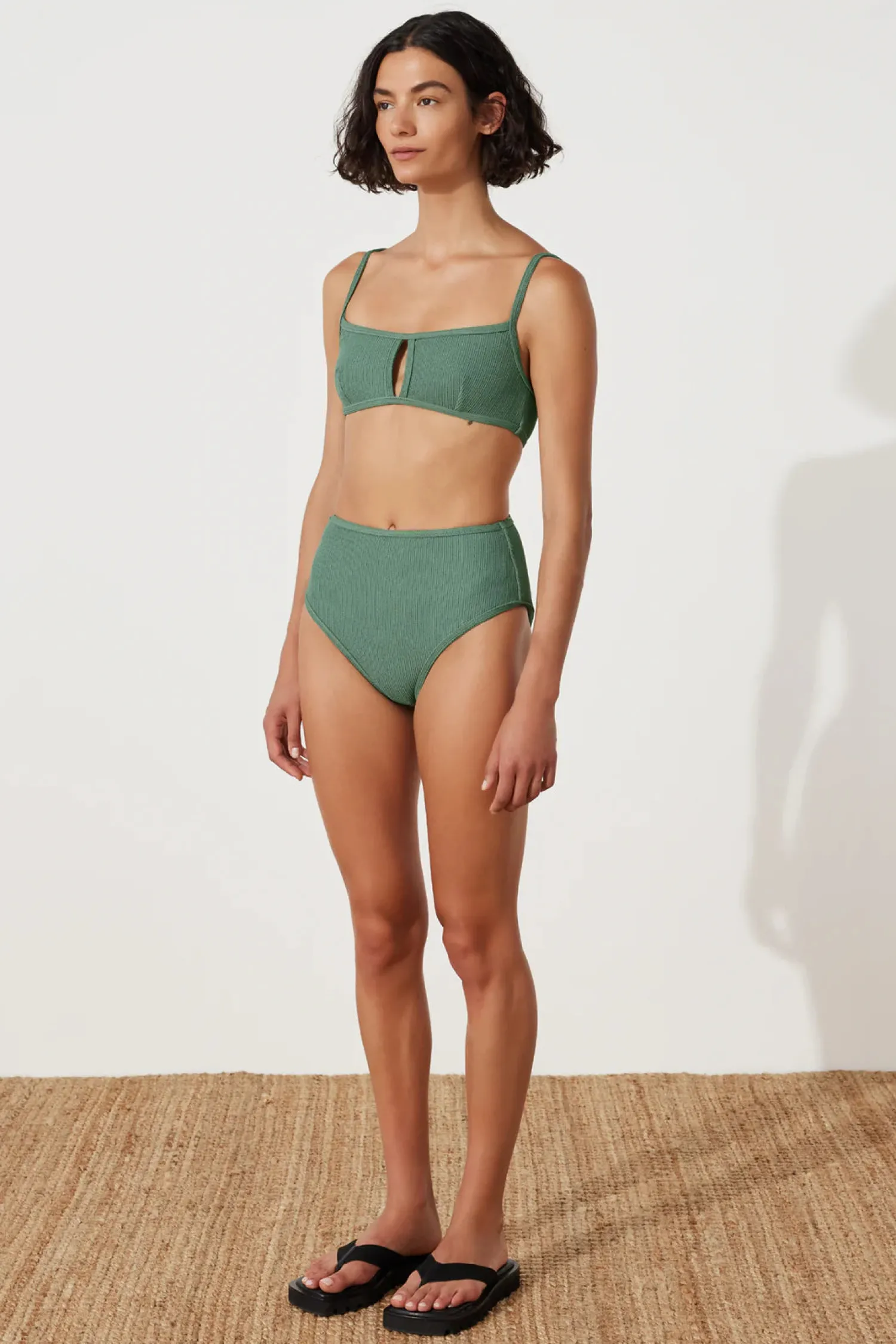 Online Zulu & Zephyr Emerald Textured Bralette & Waisted Full Brief
