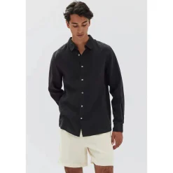 Sale Assembly Label Mens Everyday Linen Long Sleeve Shirt - Black