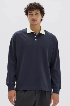 New Assembly Label Mens Leonard Long Sleeve Jersey Polo