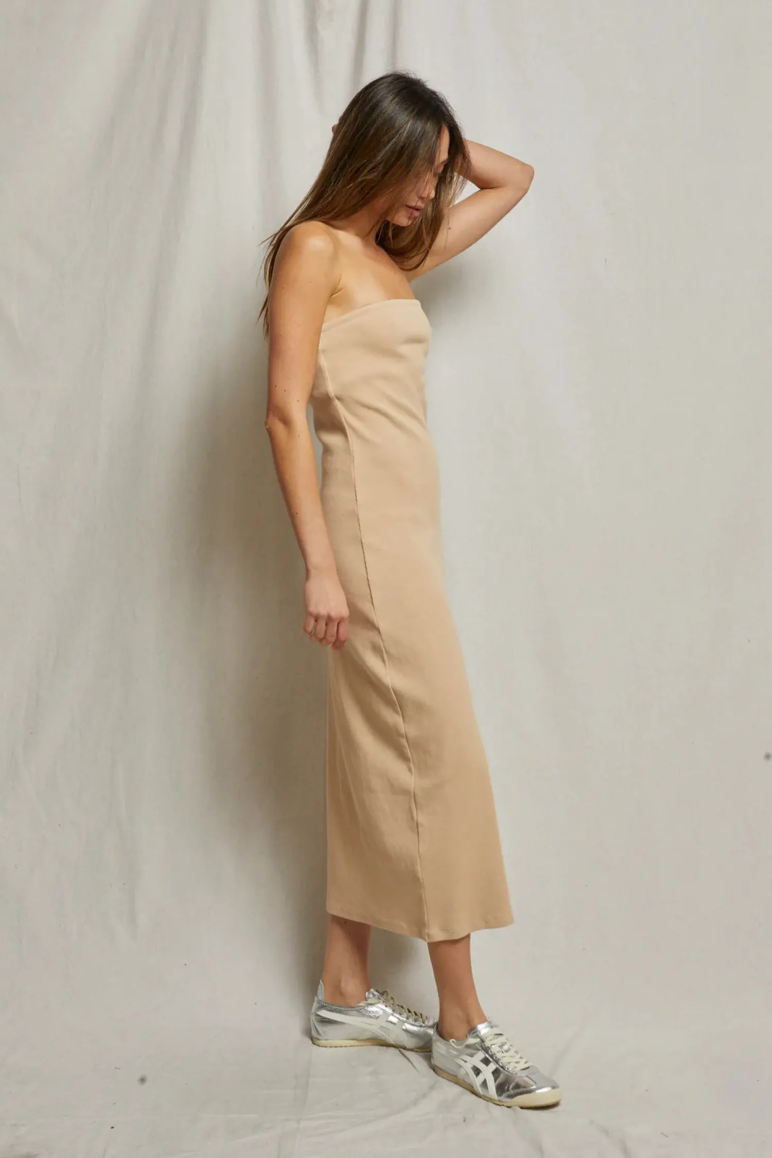 Outlet Perfect White Tee Nadine Blondie Strapless Dress - Sand Dune