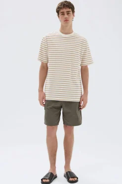 Hot Assembly Label Port Stripe Short Sleeve Tee - White / Tan Stripe