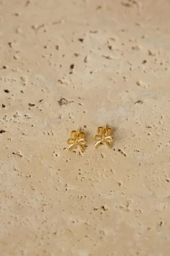 Online Love From Lilou Ribbon Stud Earrings - Gold