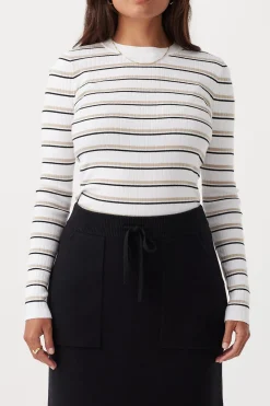 Outlet Arcaa Movement Romi Stripe Long Sleeve Top - Cream & Taupe