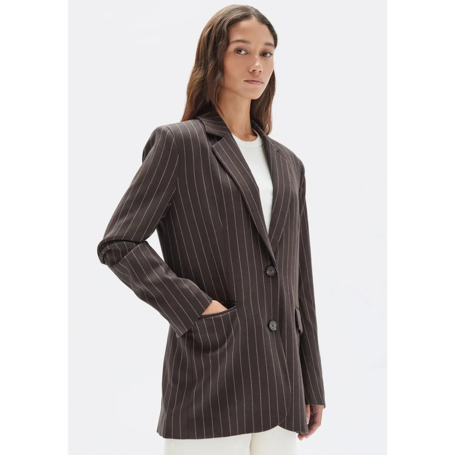 Online Assembly Label Sofia Wool Pinstripe Jacket - Chestnut Stripe