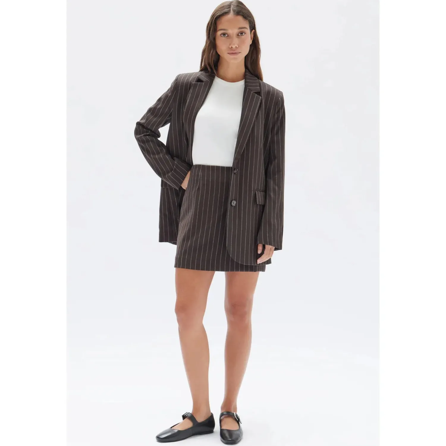Online Assembly Label Sofia Wool Pinstripe Jacket - Chestnut Stripe