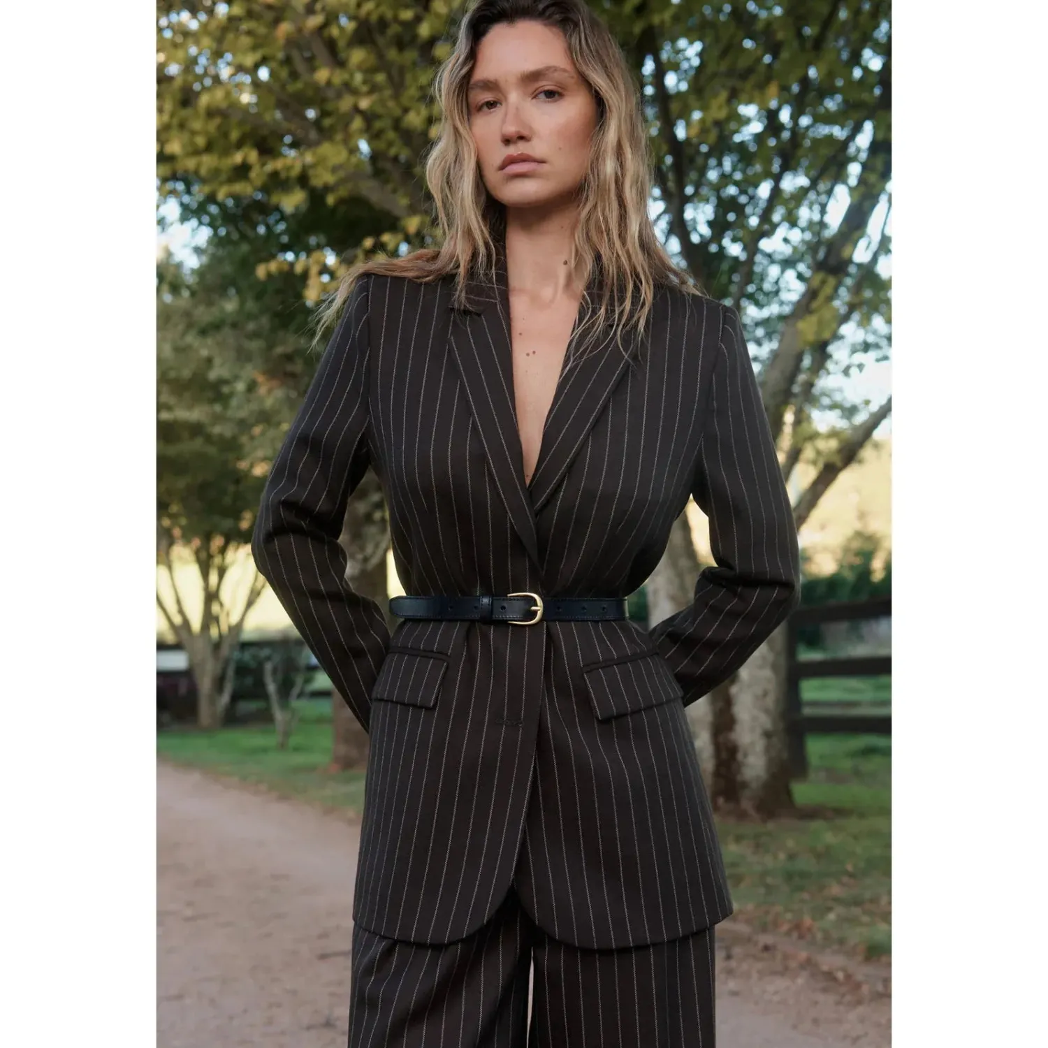 Online Assembly Label Sofia Wool Pinstripe Jacket - Chestnut Stripe