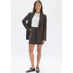 Online Assembly Label Sofia Wool Pinstripe Mini Skirt - Chestnut Stripe