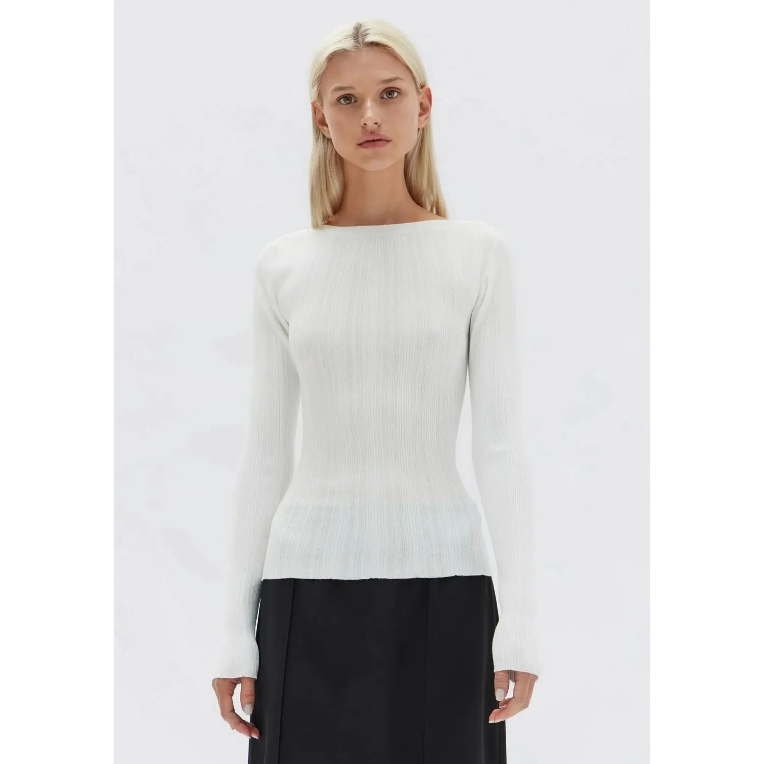 Outlet Assembly Label Vienna Knit Long Sleeve Top - Antique White