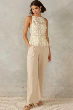 Clearance Mon Renn Voyage Embroidered Pant - Stone
