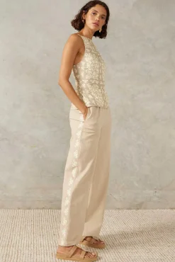 Clearance Mon Renn Voyage Embroidered Pant - Stone
