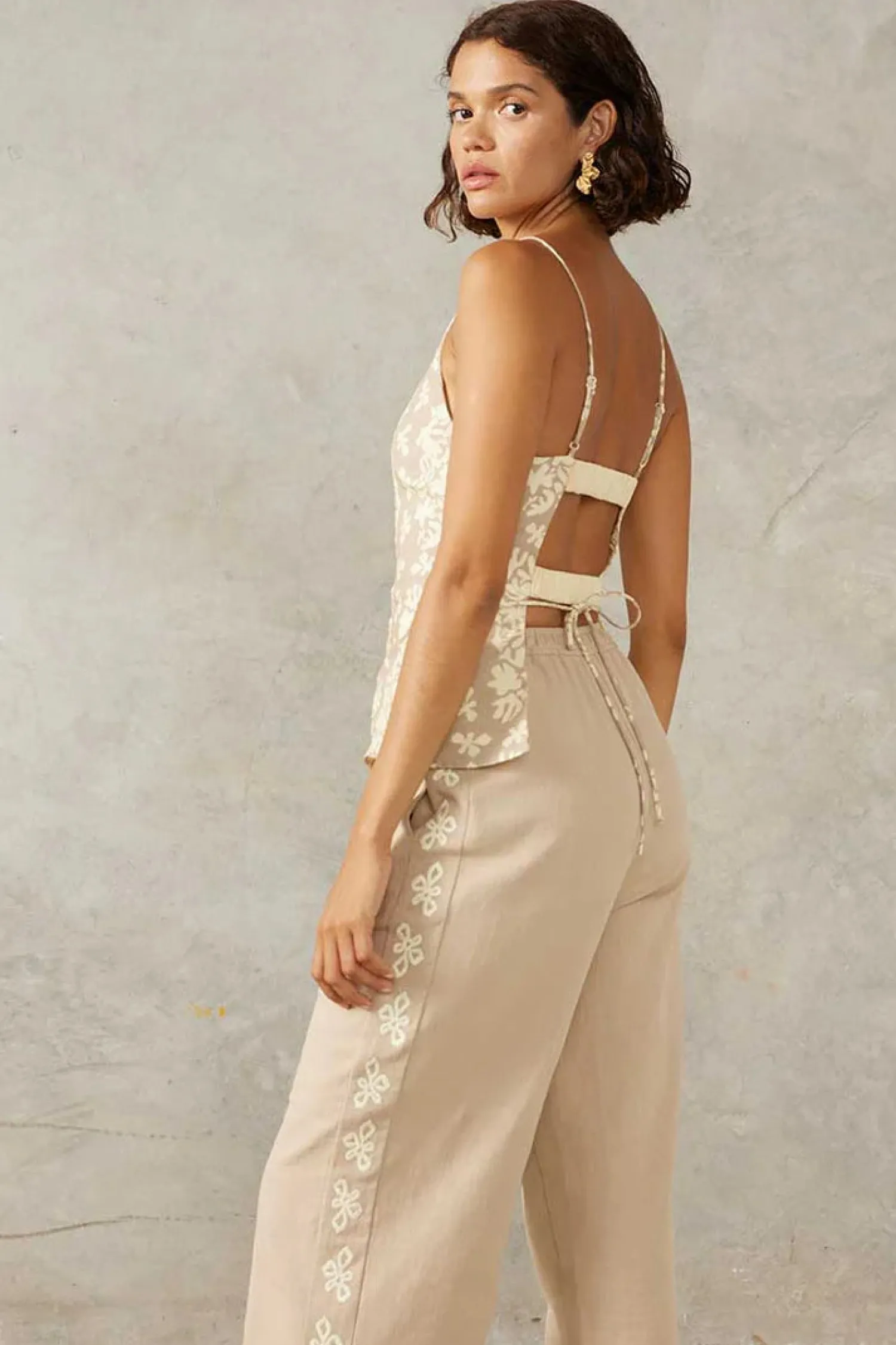Clearance Mon Renn Voyage Embroidered Pant - Stone