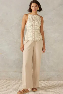 Clearance Mon Renn Voyage Embroidered Pant - Stone