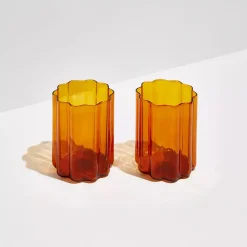 Clearance FAZEEK Wave Glass Set Of 2 - Amber