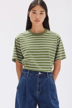New Assembly Label Womens Cohen Stripe Short Sleeve Tee - Pandan/Antique White