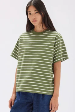 New Assembly Label Womens Cohen Stripe Short Sleeve Tee - Pandan/Antique White