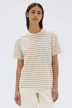 Outlet Assembly Label Womens Port Stripe Tee - Antique White / Tan Stripe