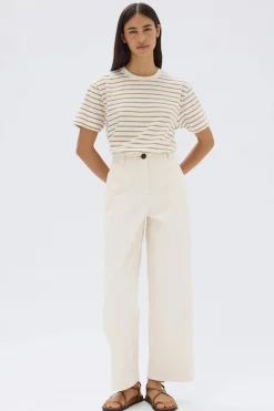 Outlet Assembly Label Womens Port Stripe Tee - Antique White / Tan Stripe